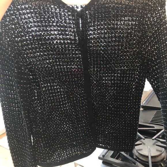 Nima for Philippe Adec Beaded Crochet Top Blouse long Sleeve Shirt Cover Up Sz S - Picture 5 of 6